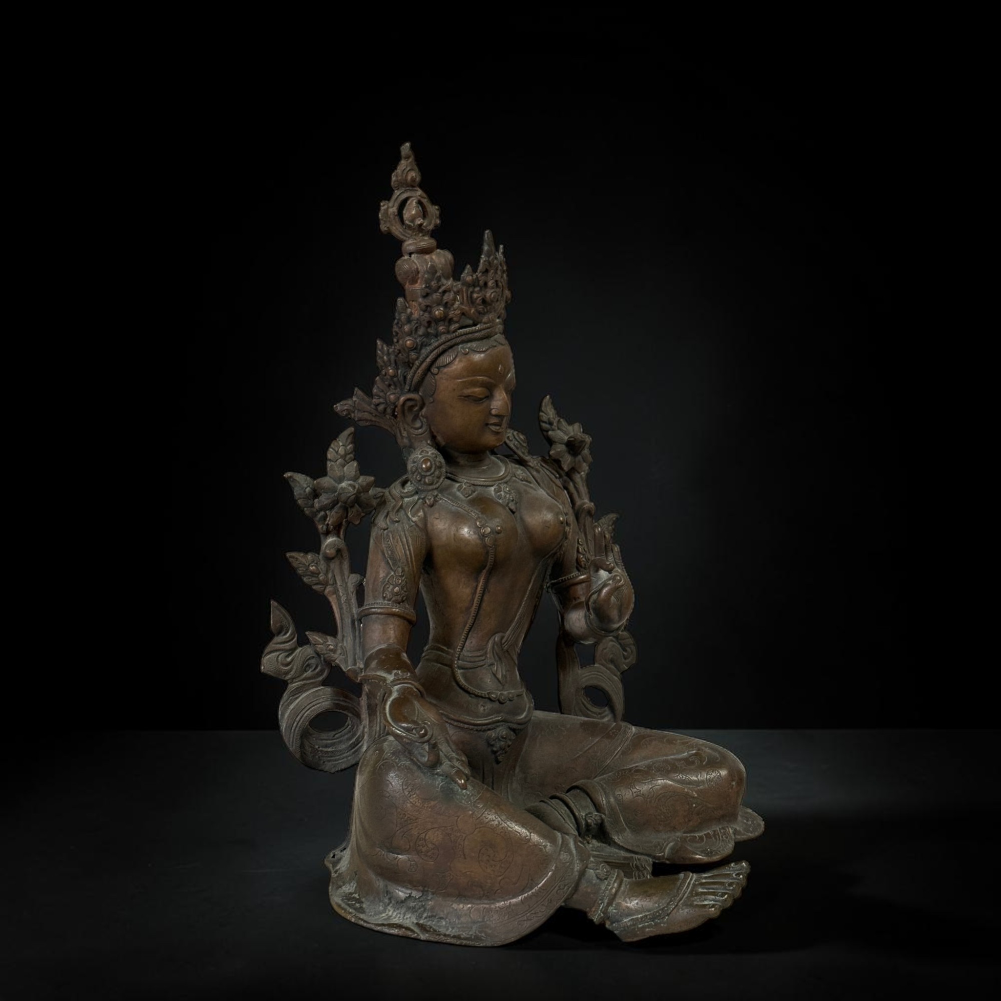 Alte Grüne Tara Statue aus Tibet Buddhistische Sammler-Skulptur 41cm