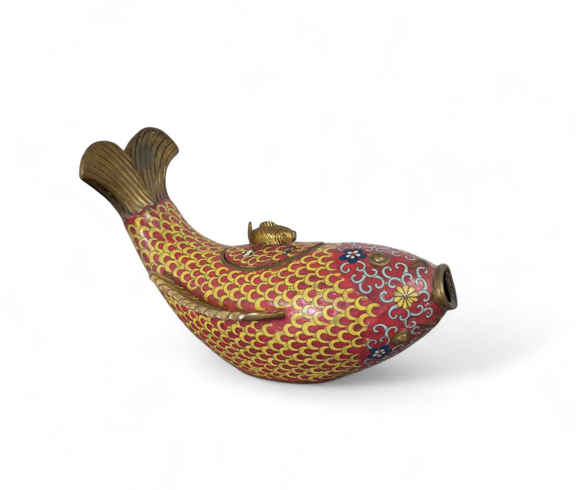 Koi Fisch Bronze Skulptur Cloisonné China mit Deckel – Räuchergefäß Koi Fisch Bronze Skulptur Cloisonné China mit Deckel – Räuchergefäß
