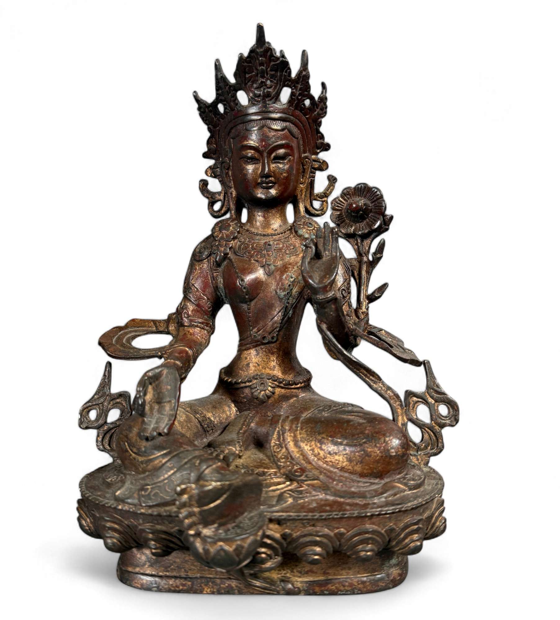 Grüne Tara Buddha Figur aus Bronze 27,5 cm