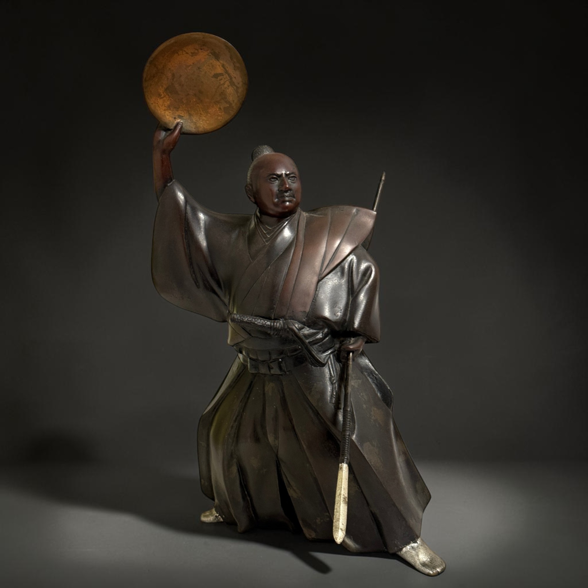 Alter Samurai Krieger Bronze Skulptur aus Japan