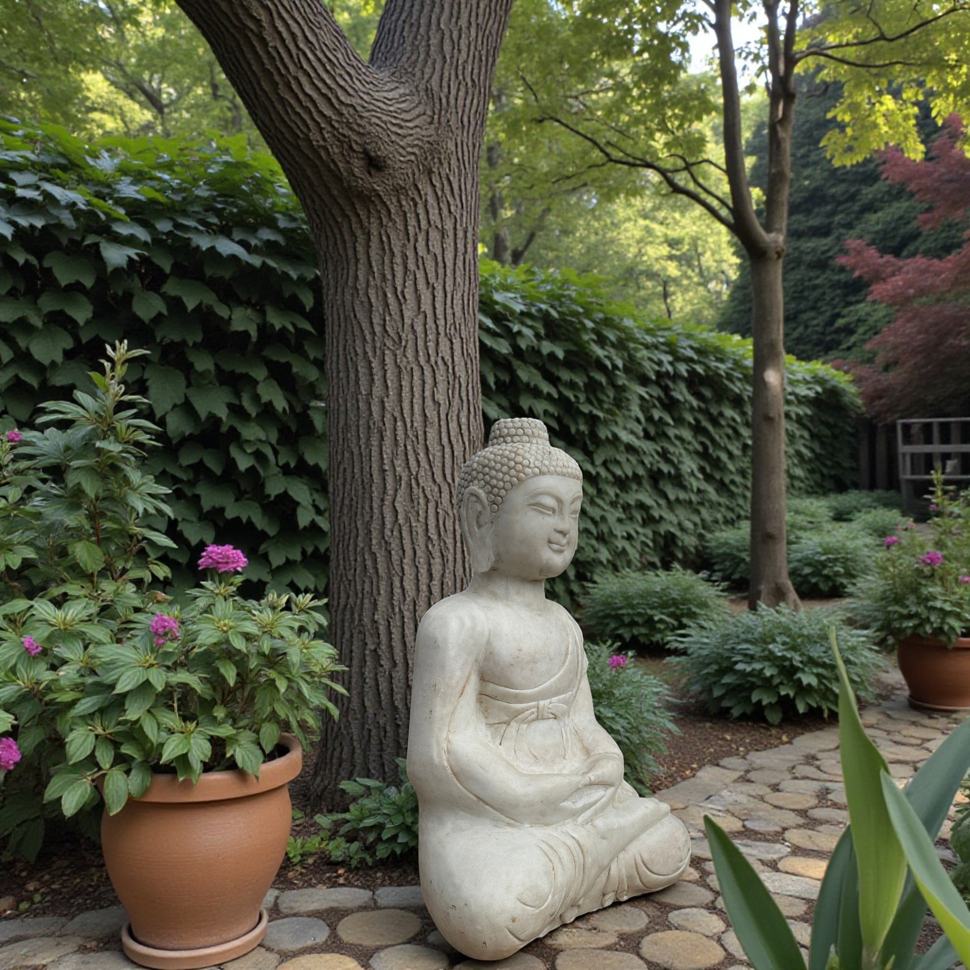 Marmor-Buddha sitzend 45cm – Amitabha Meditationsgeste – Naturstein-Unikat