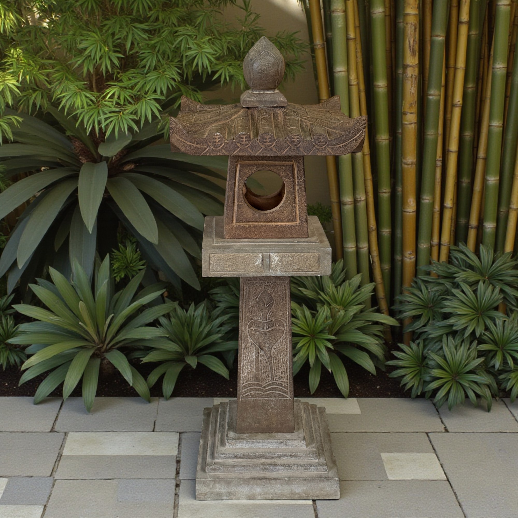 Asiatische Steinlaterne China Garten Pagode mit Lotusblume 94 cm groß