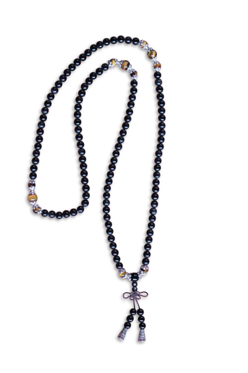 Mala Meditationskette - schwarzer Achat und Tigerauge