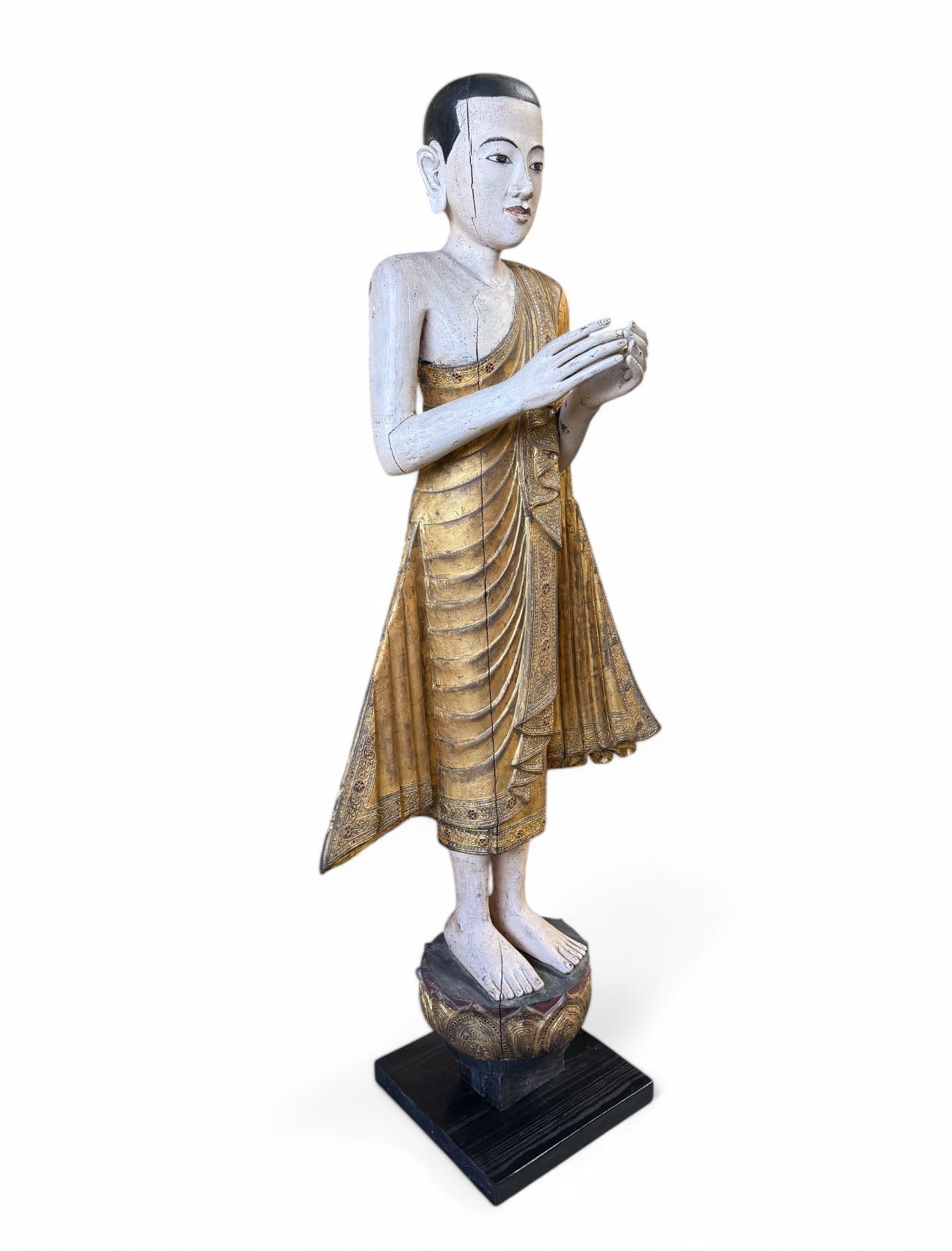 Burma Mönch Statue Teak Holz Skulptur meditierende Pose
