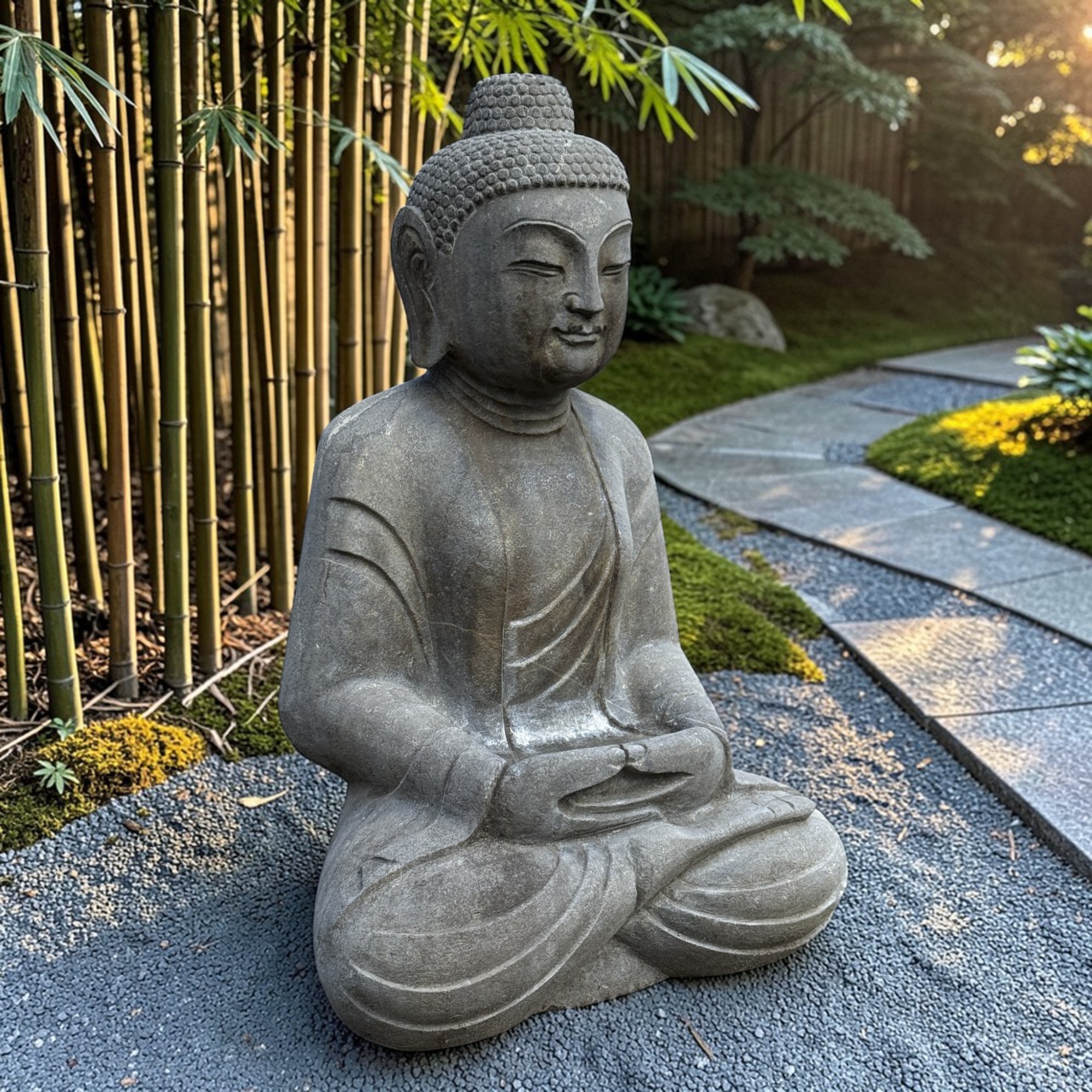 Garten Buddha Statue Naturstein Figur Meditations Geste