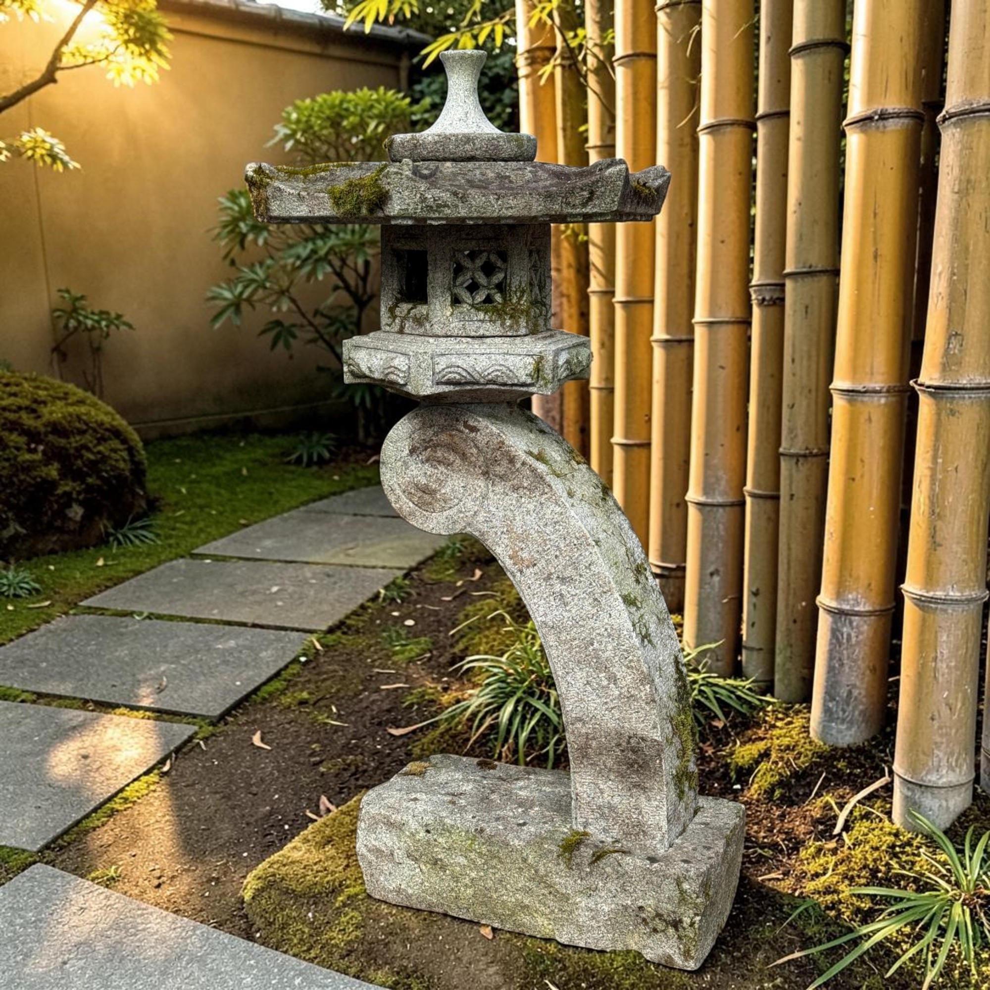 Alte Japanische Rankei Steinlaterne Granit 125cm - Bemoost & Frostfest - 154kg