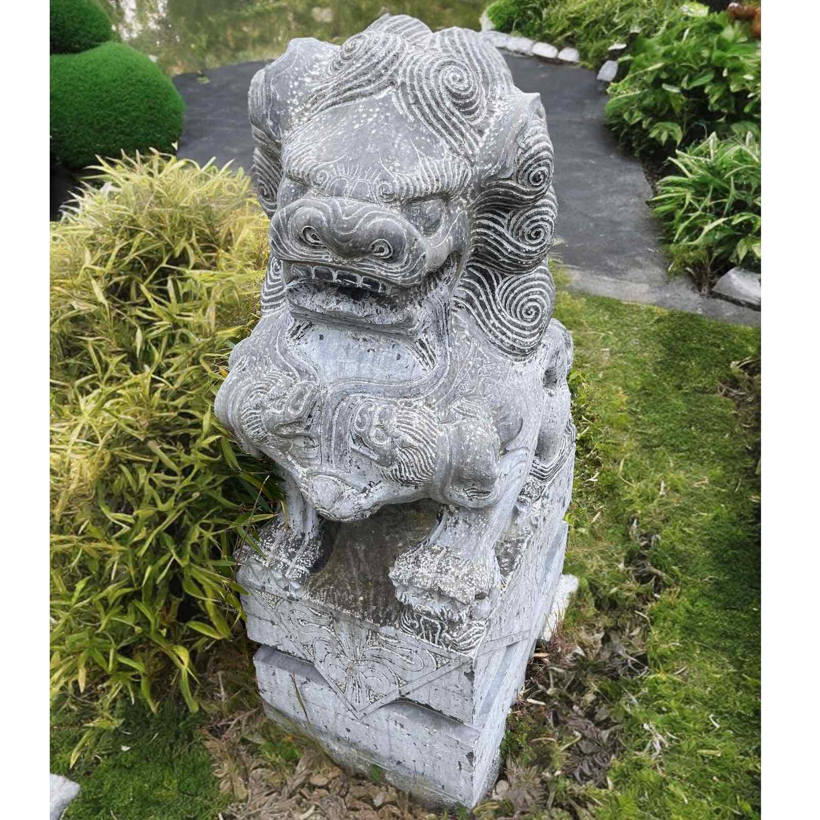 Chinesischer Wächterlöwe Tempellöwe Naturstein Skulptur China 110cm Chinesischer Wächterlöwe Tempellöwe Naturstein Skulptur China 110cm