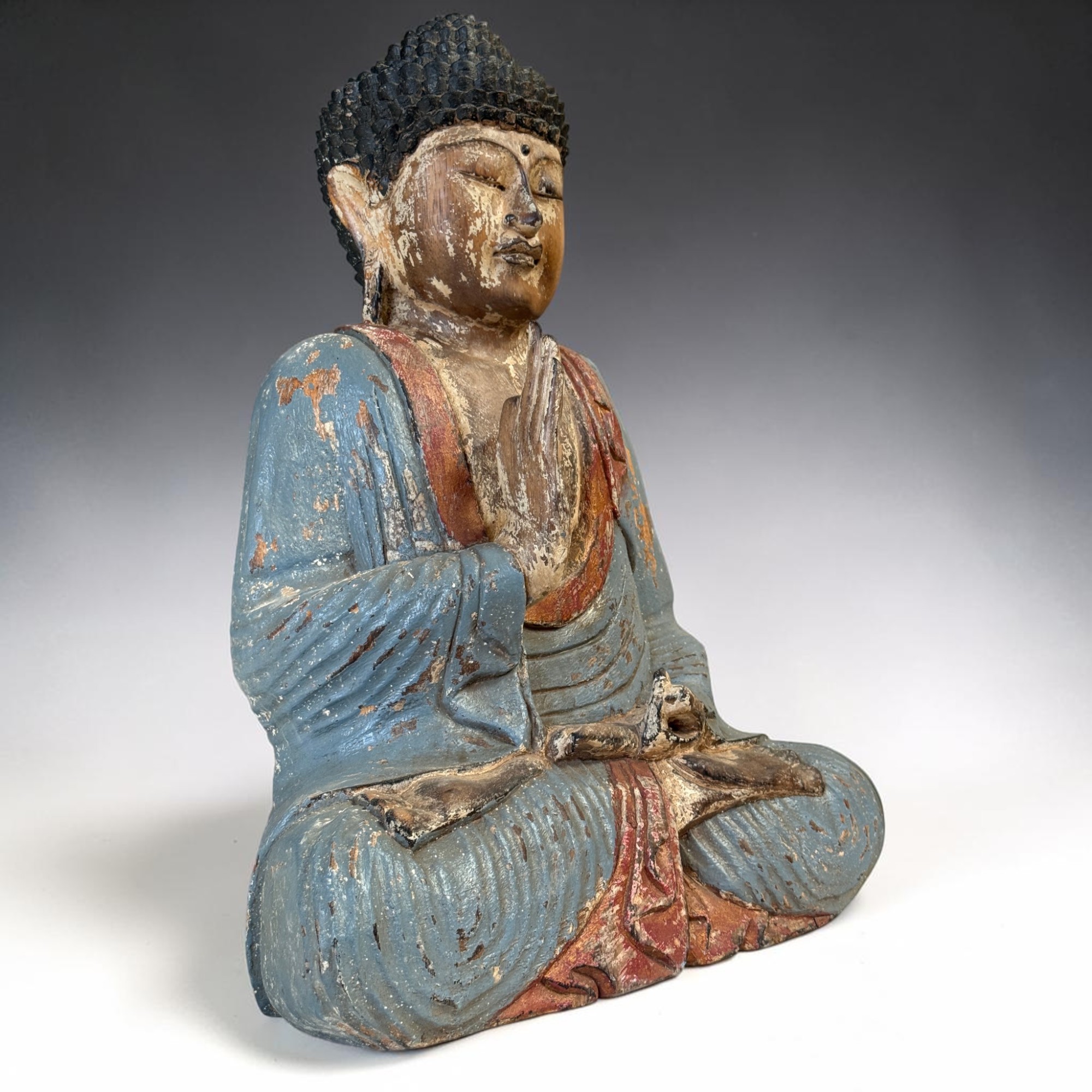 Teaching Buddha Figur 53cm Suar Holz Indonesien massiv 8kg Vintage Look Unikat