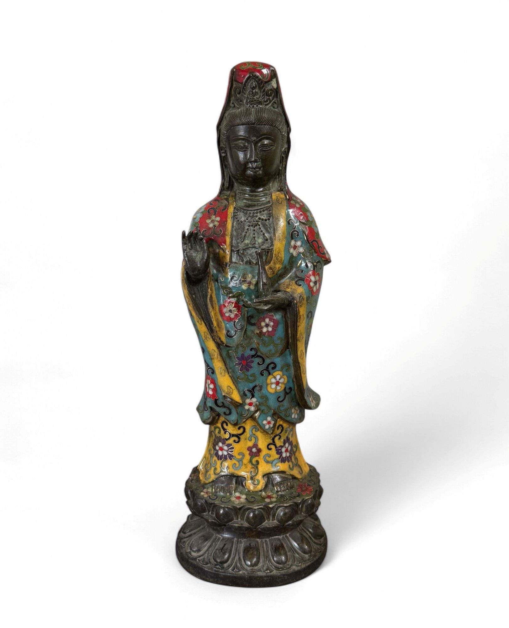 Guan Yin Bronze Figur China Bodhisattva Skulptur Buddha Figur