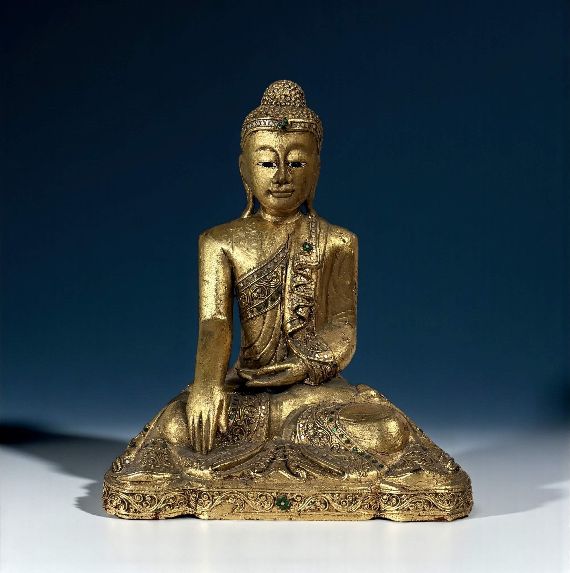 Holz Buddha Statue Thailand blattvergoldet 44,5cm