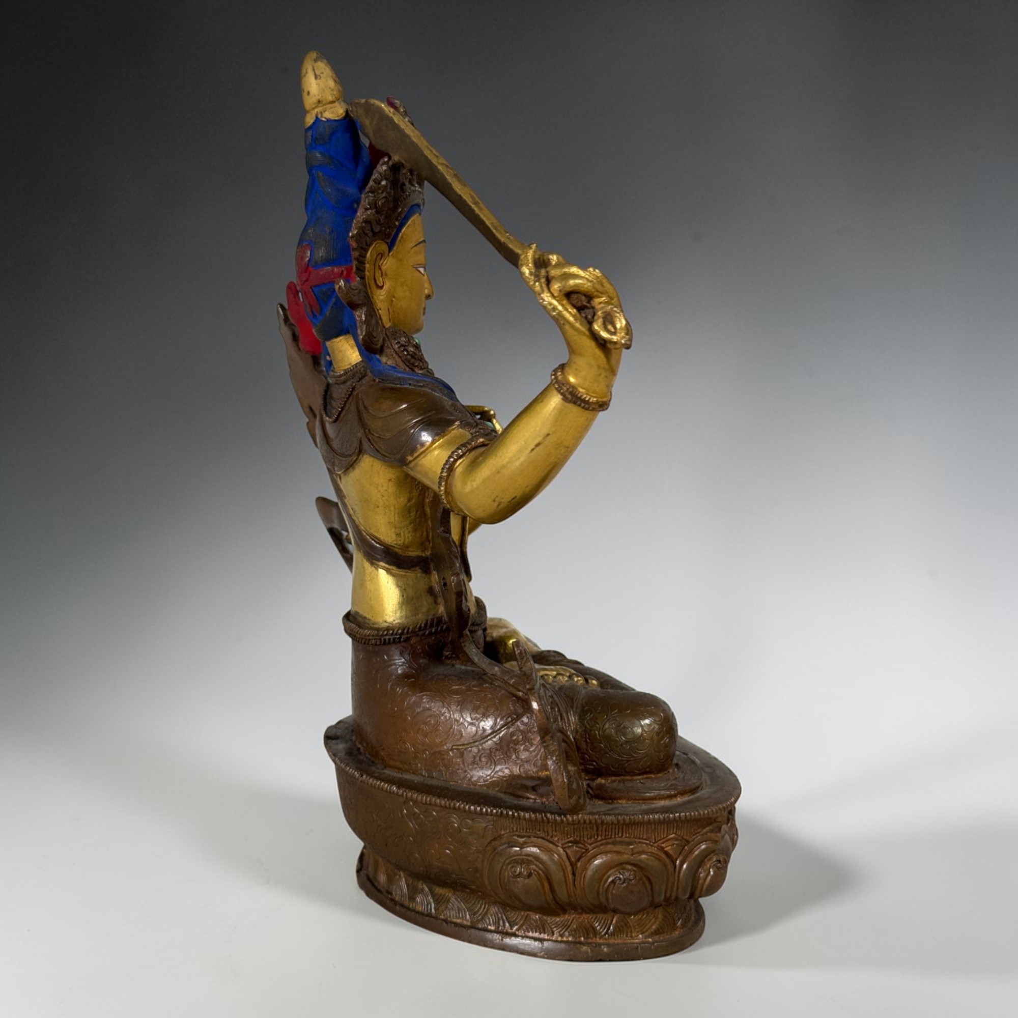 Manjushri Buddha Figur aus Bronze - vergoldet