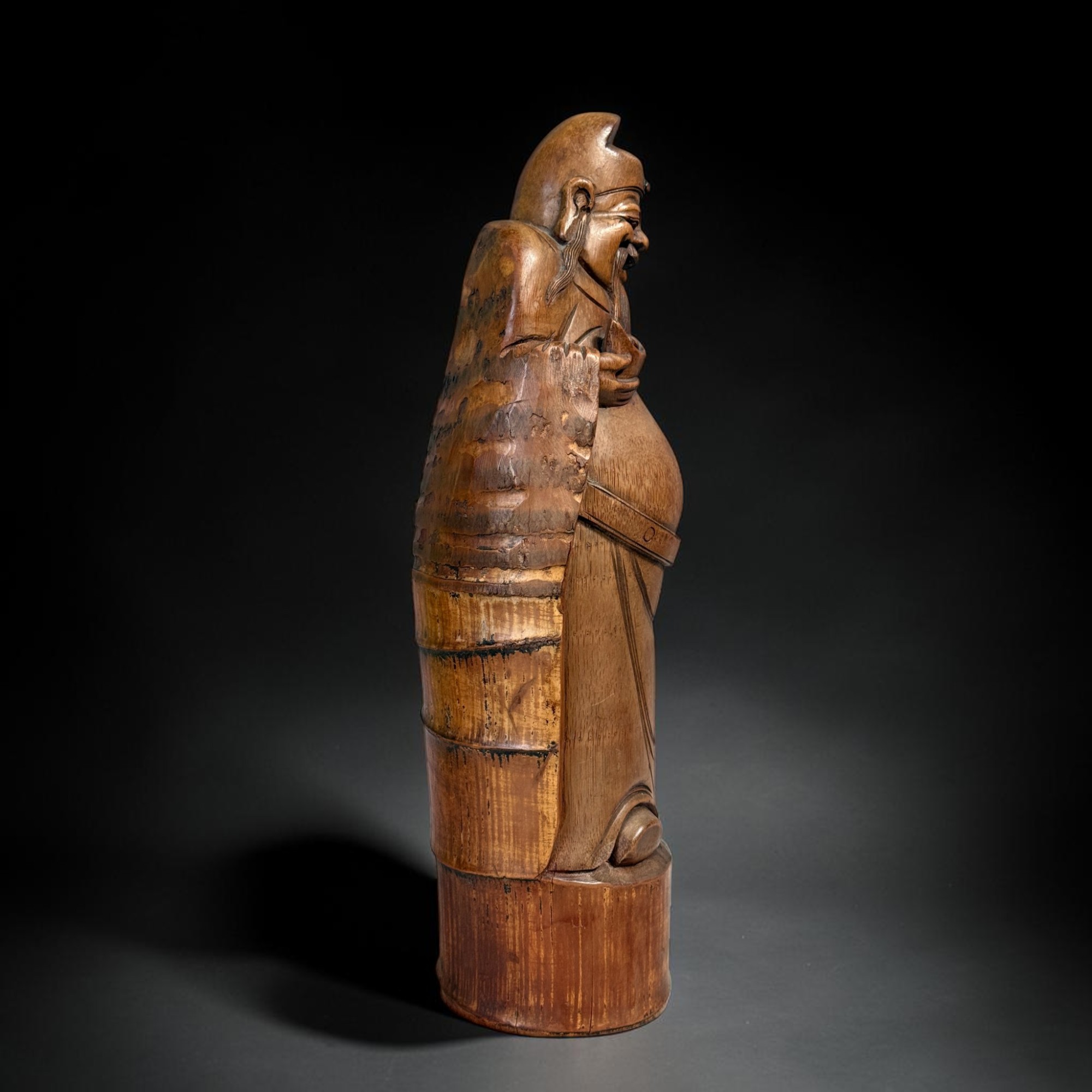 Alte Gott des Reichtums Figur aus Bambuswurzel 50cm