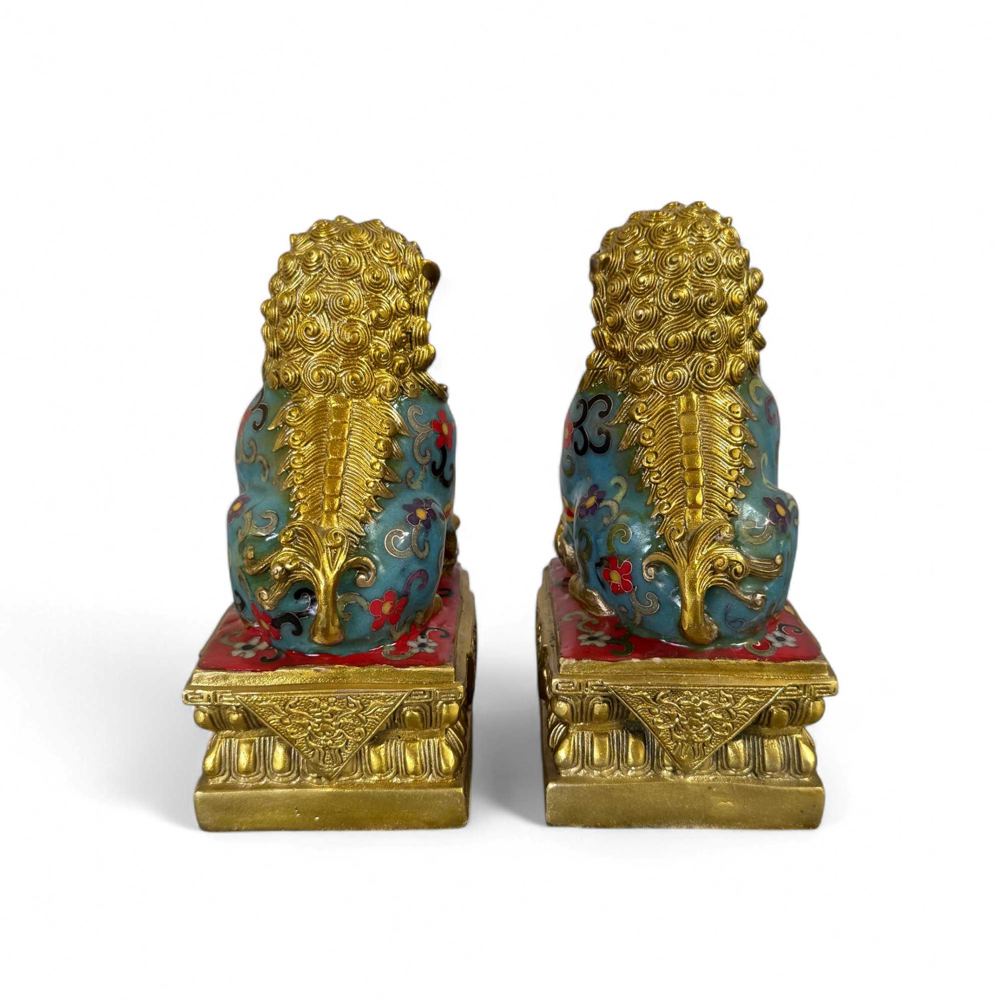 Chinesische Wächterlöwen Bronze Skulpturen Cloisonne Figuren