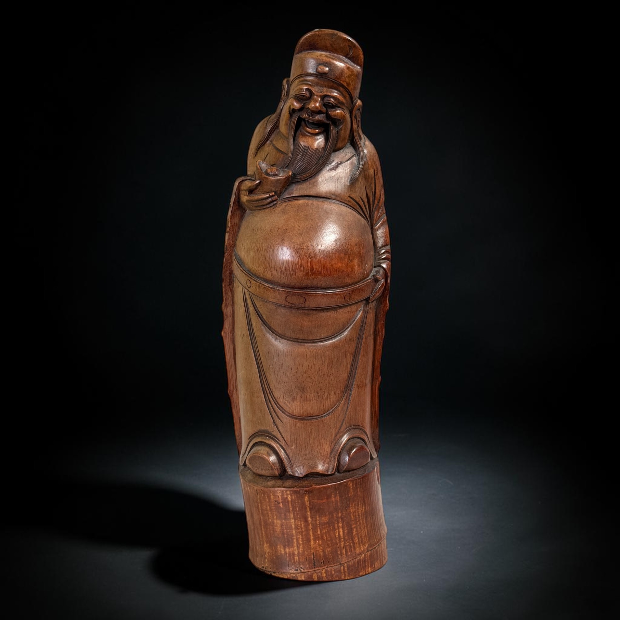 Alte Gott des Reichtums Figur aus Bambuswurzel 50cm