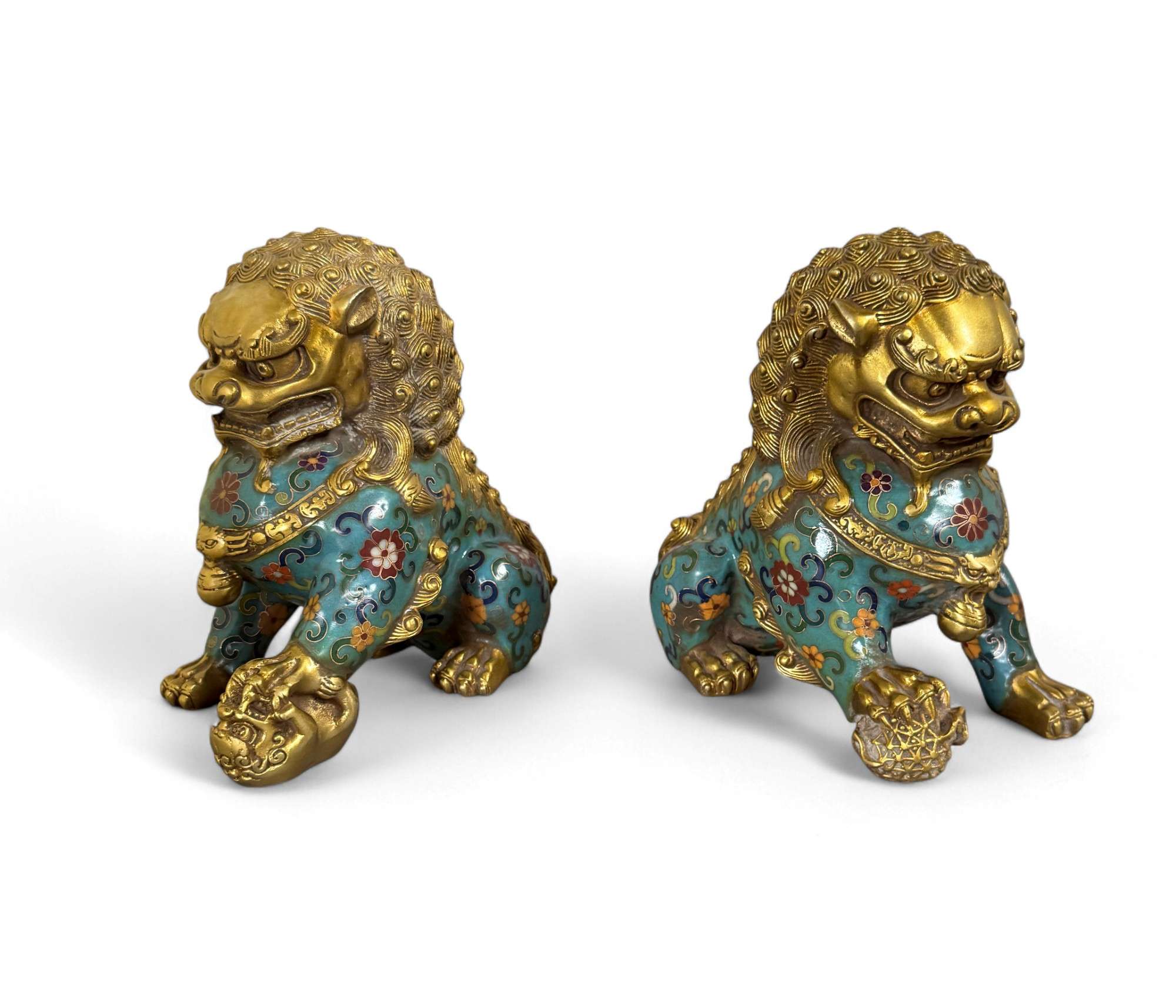 Chinesische Wächterlöwen Bronze Skulpturen Cloisonne Figuren
