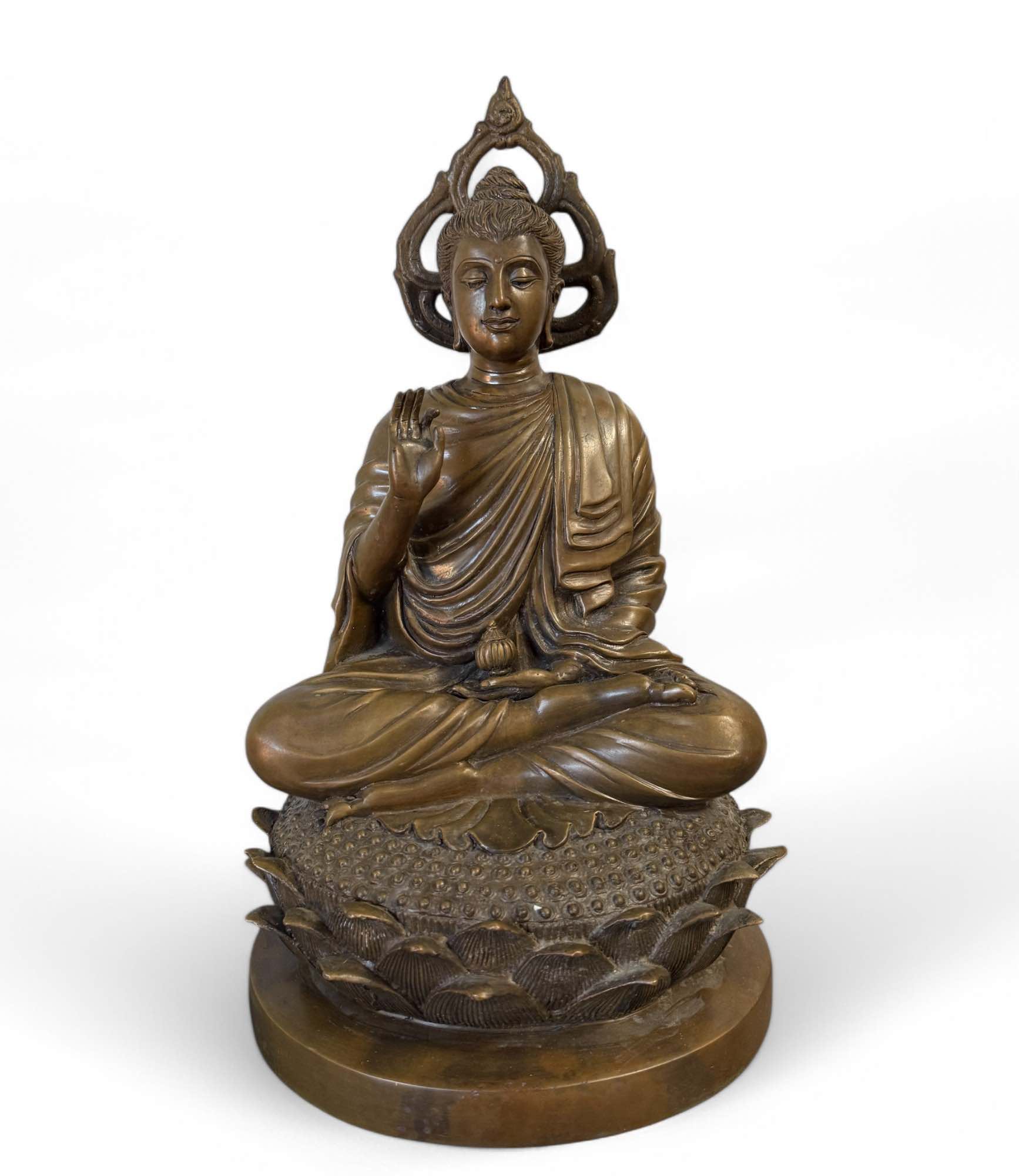 Gandhara Bronze Buddha Skulptur mit Aureole 43 cm