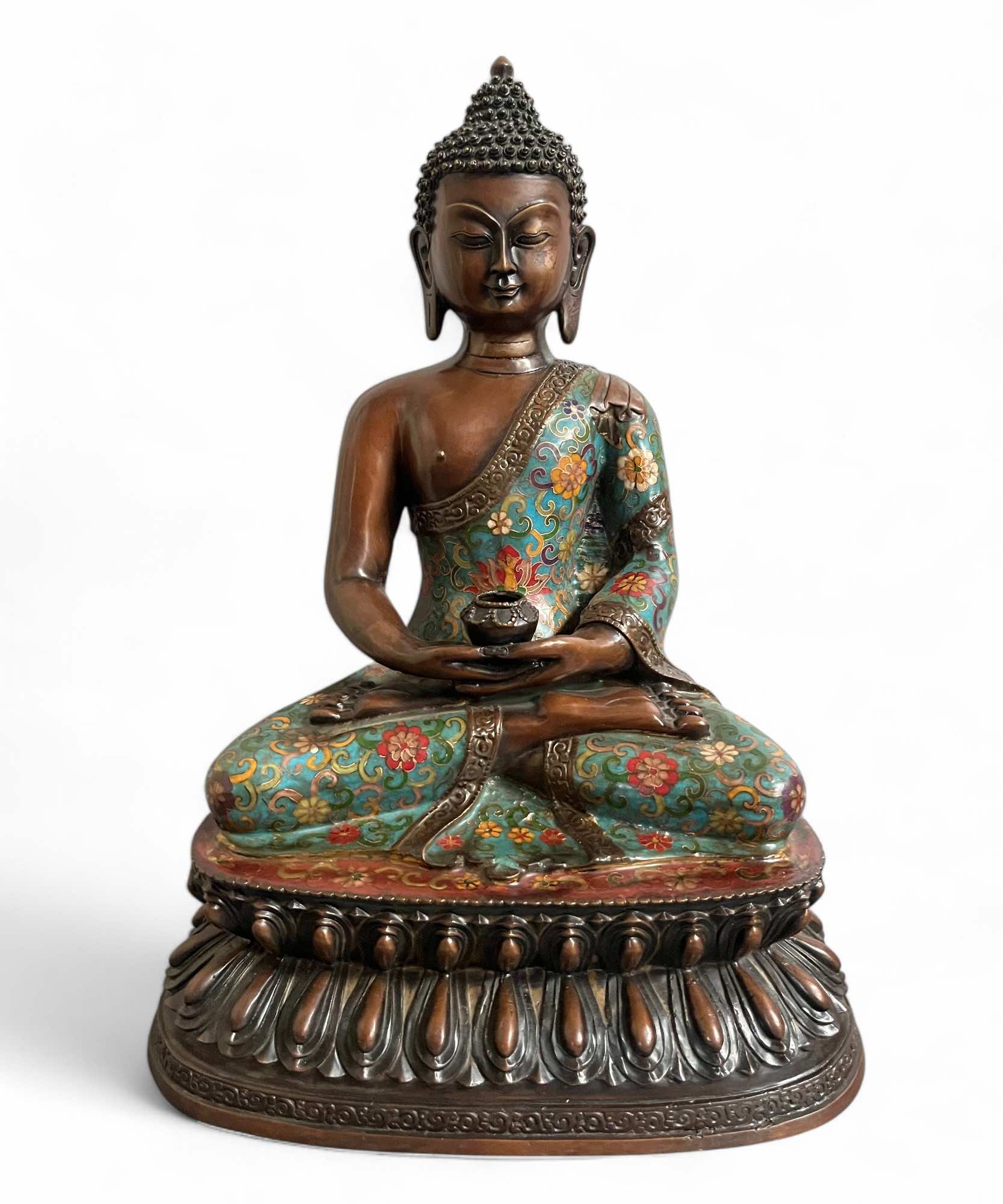 Buddha Figur Bronze China Cloisonne Skulptur 44cm groß