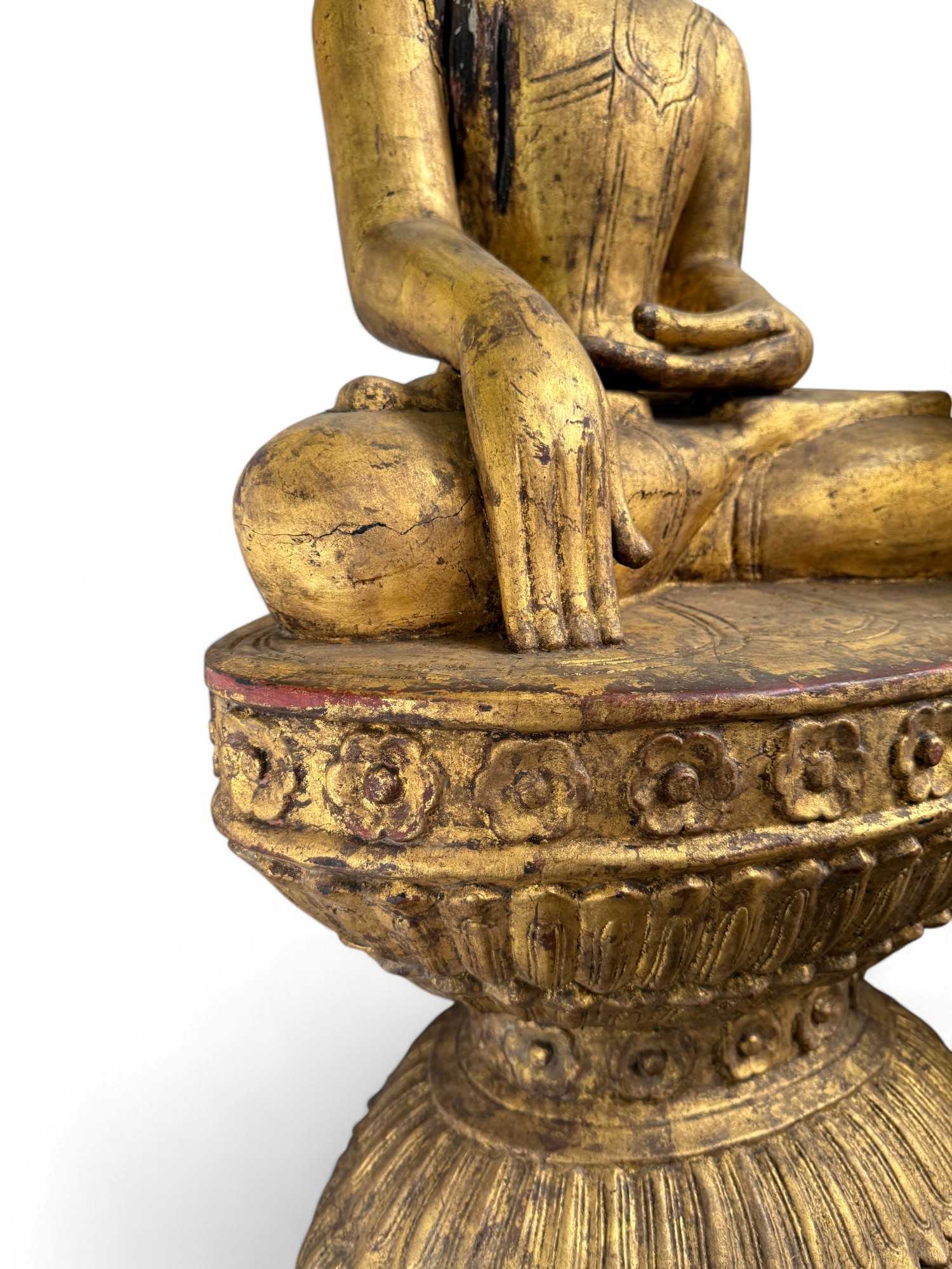 Alte Buddha Statue aus Burma Ava Stil - Teak Holz, 105 cm groß