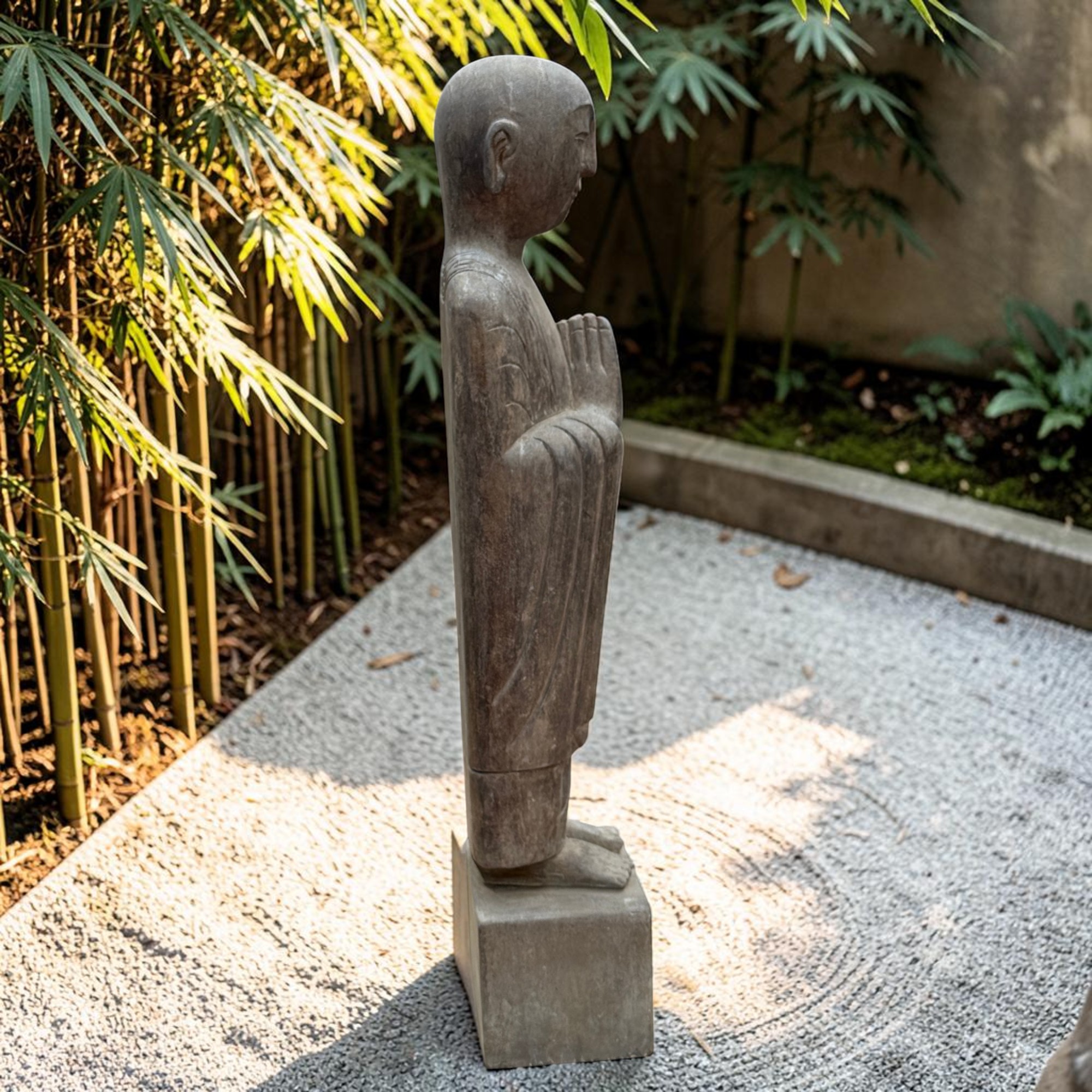 Zen Mönch Statue Naturstein 101cm | Handarbeit Tibet-Sichuan | Altes Unikat 70kg