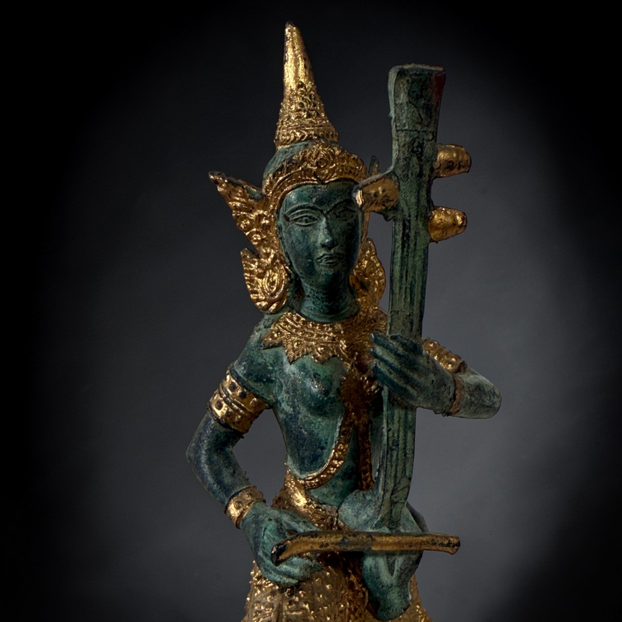 Thailändischer Tempelmusiker Bronze Figur 19 cm groß