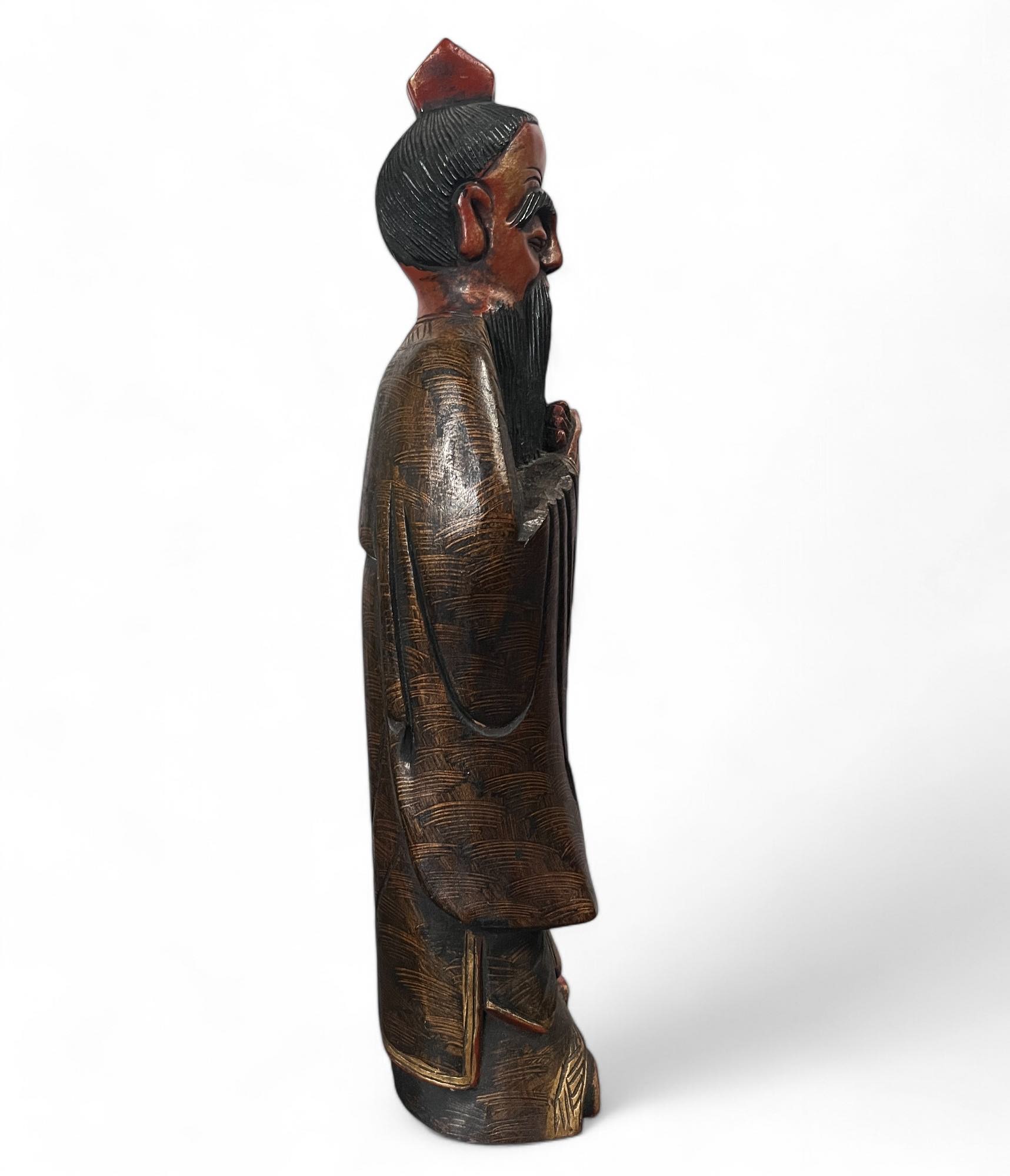 Konfuzius Figur China Holz Skulptur - 46 cm groß
