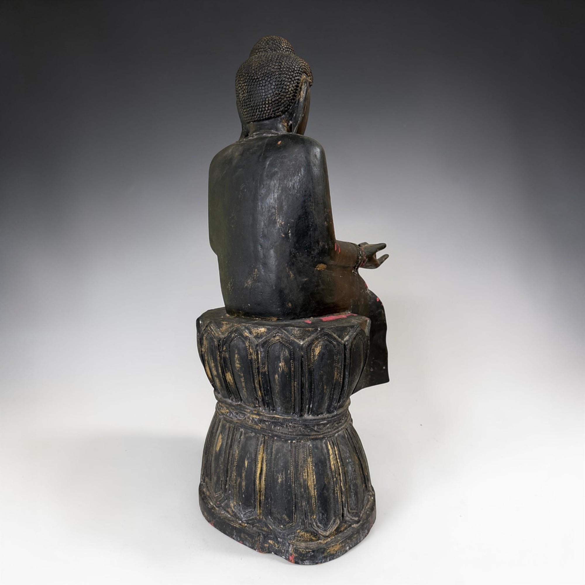 Maitreya Buddha Burma Teakholz 61cm Seltene Sitzhaltung Alte Figur Münchner Erbe