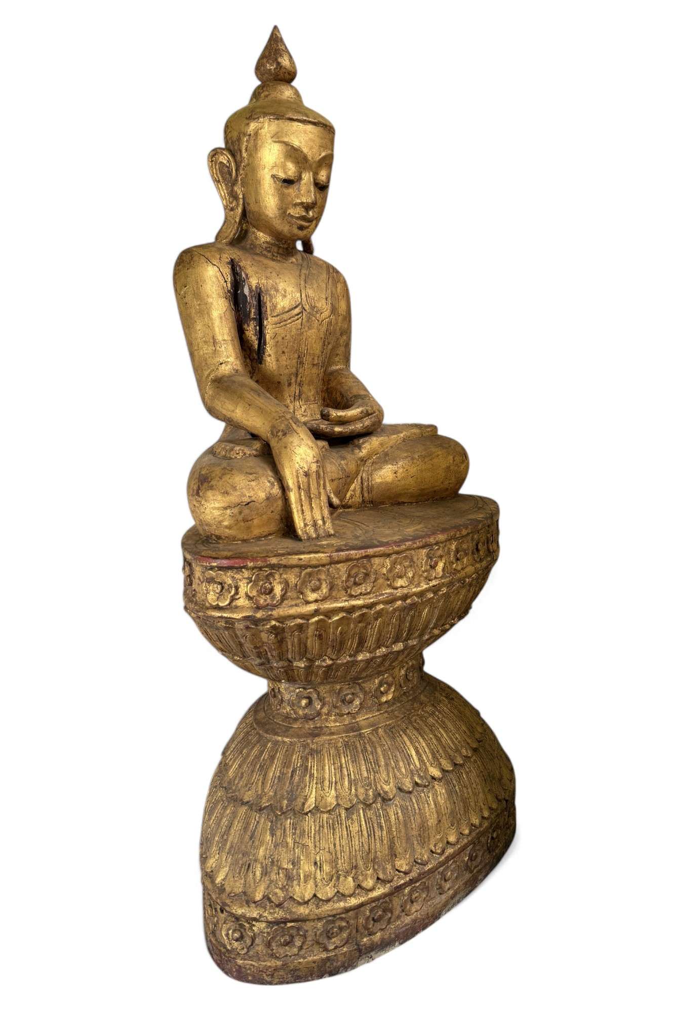 Alte Buddha Statue aus Burma Ava Stil - Teak Holz, 105 cm groß