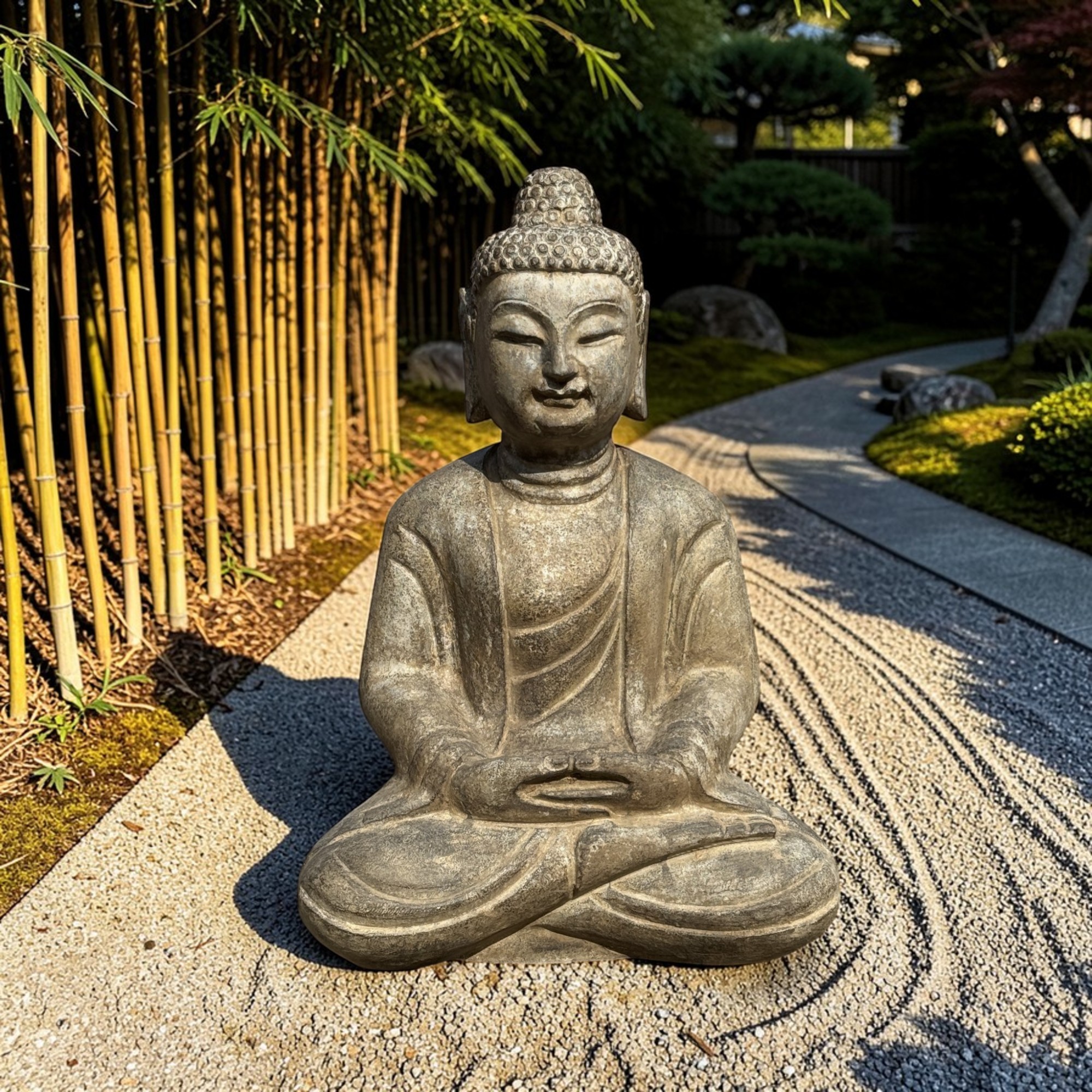 Buddha Skulptur Meditierend – 50cm Bluestone Naturstein Sichuan