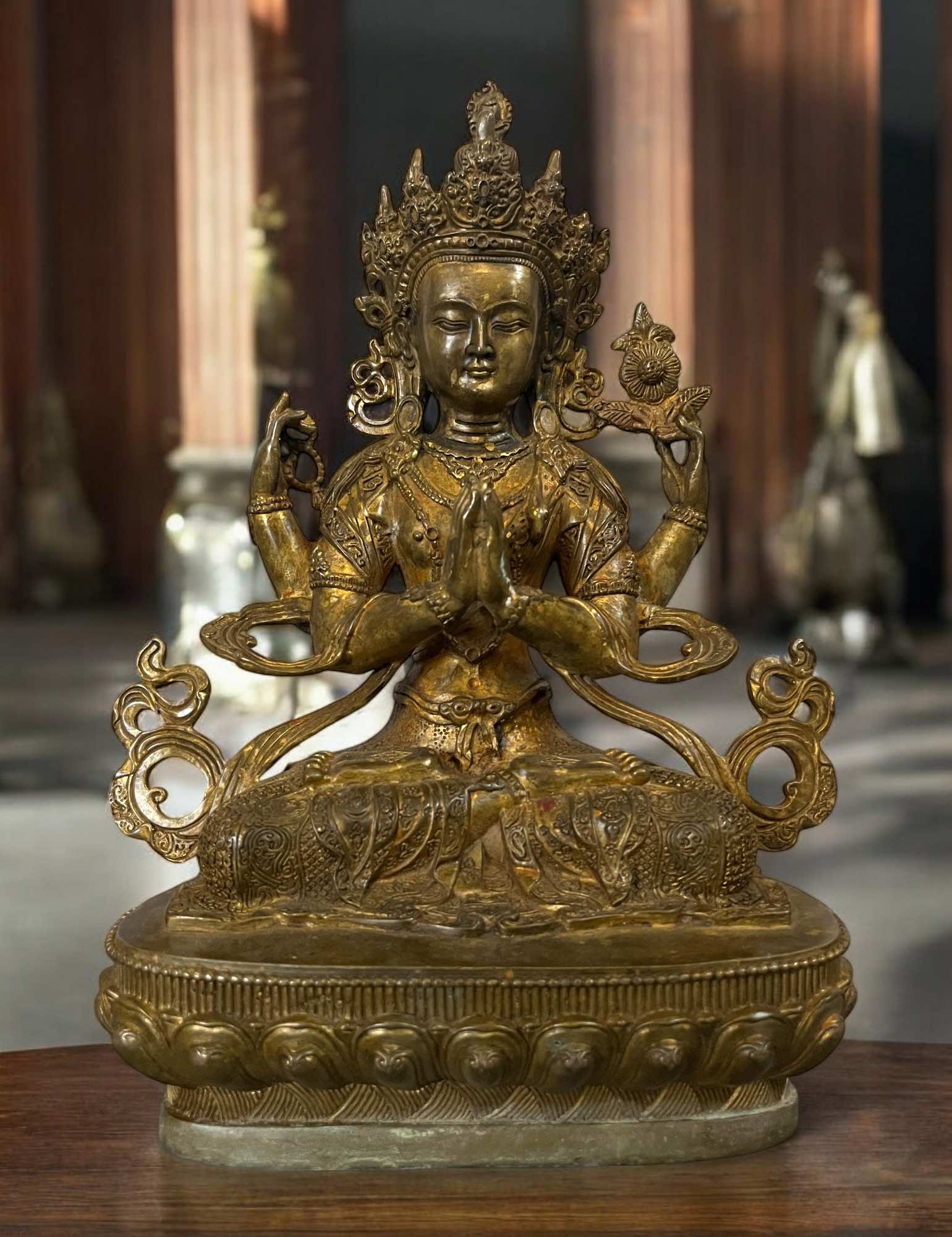 Buddha Figur Bronze Chenrezig Avalokiteshvara - 29 cm groß