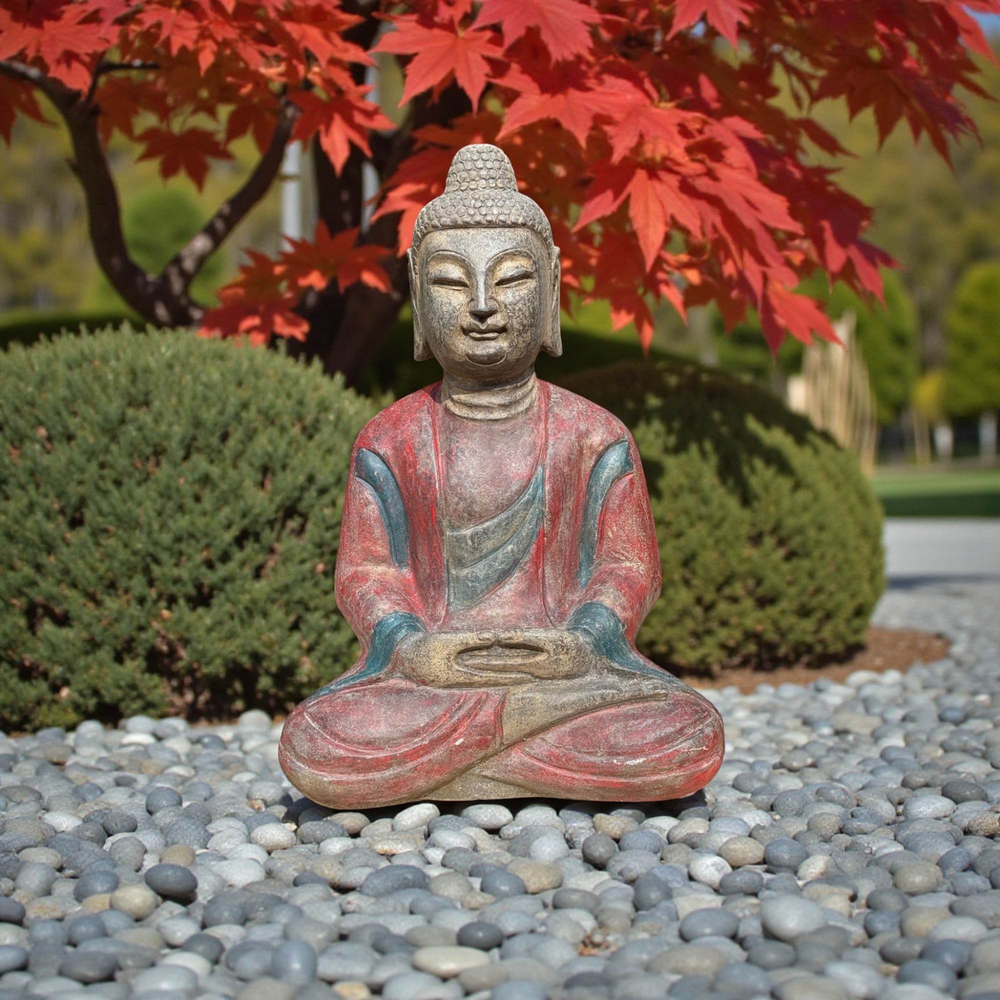 Garten-Buddha Skulptur aus Bluestone – sitzend, 62 cm, Naturstein