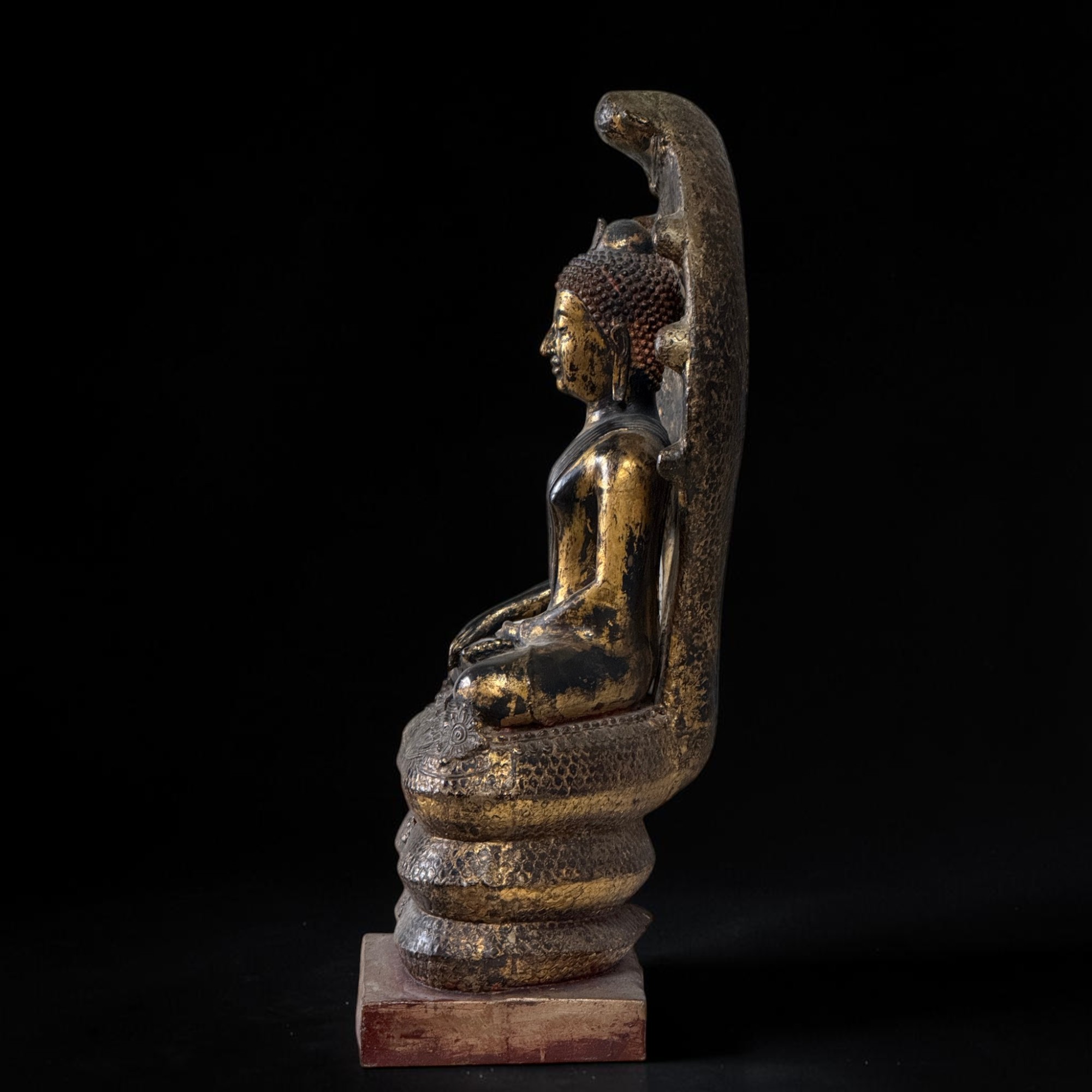 Naga Bronze Buddha Statue mit Mucalinda Schlange aus Burma