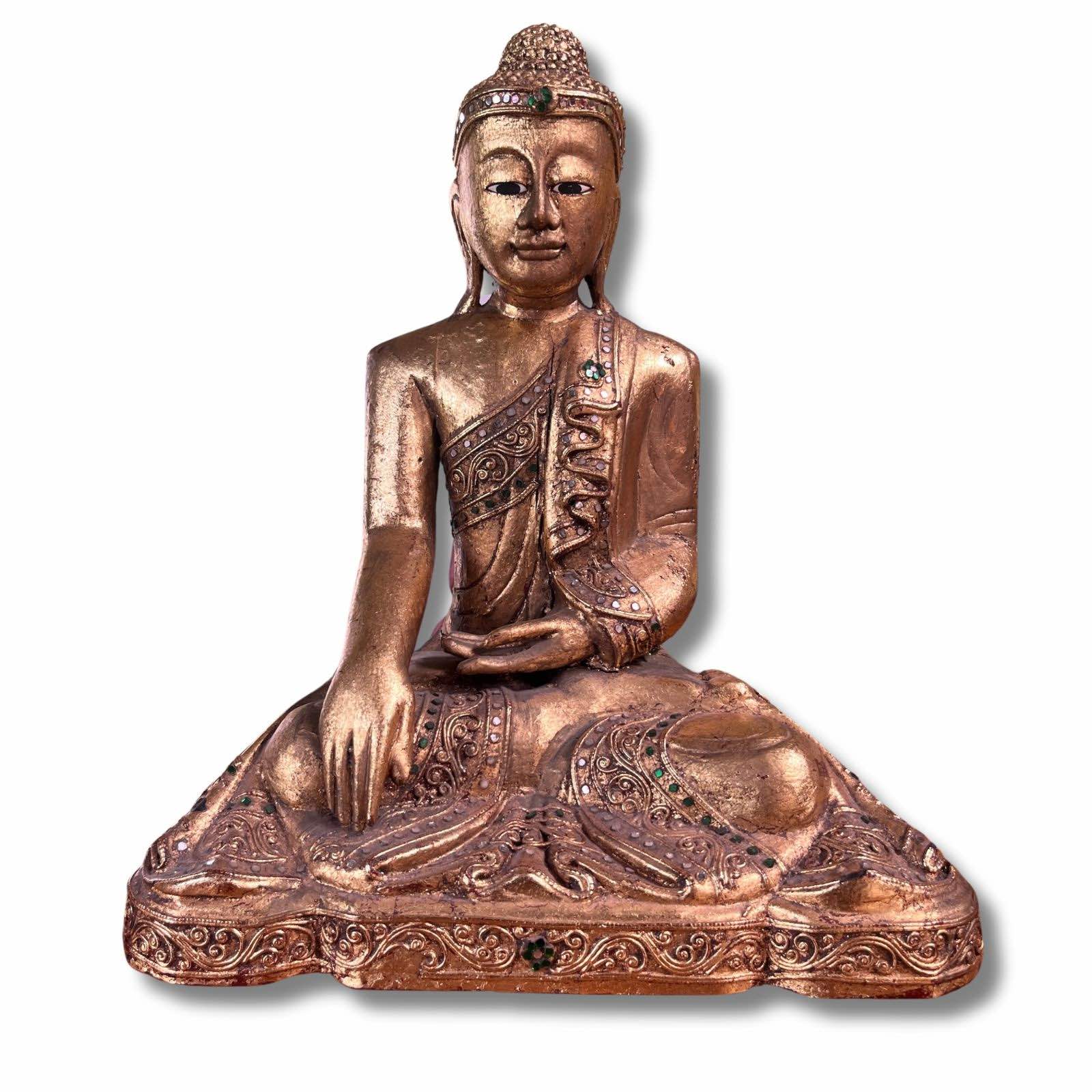 Holz Buddha Statue Thailand blattvergoldet 44,5cm