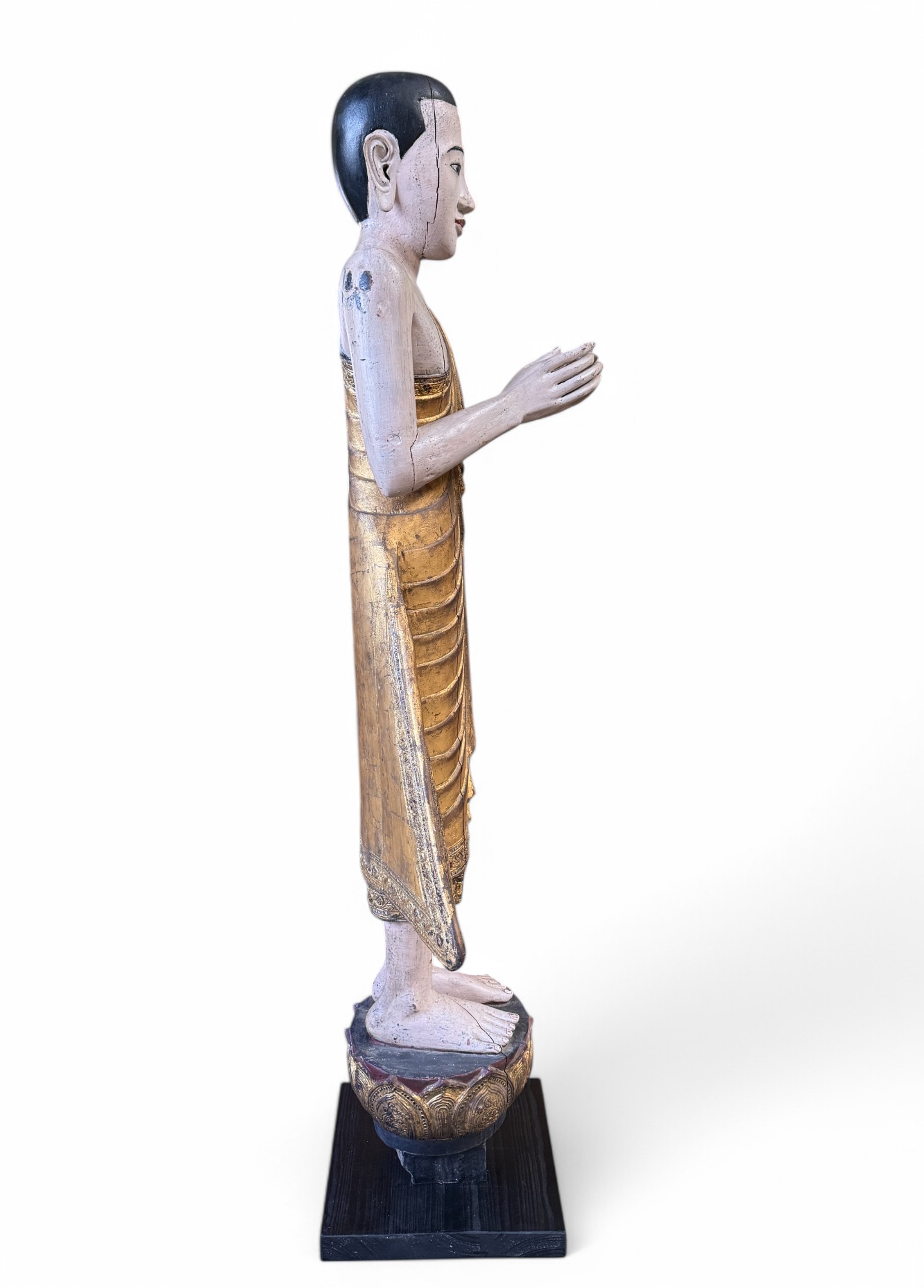 Burma Mönch Statue Teak Holz Skulptur meditierende Pose