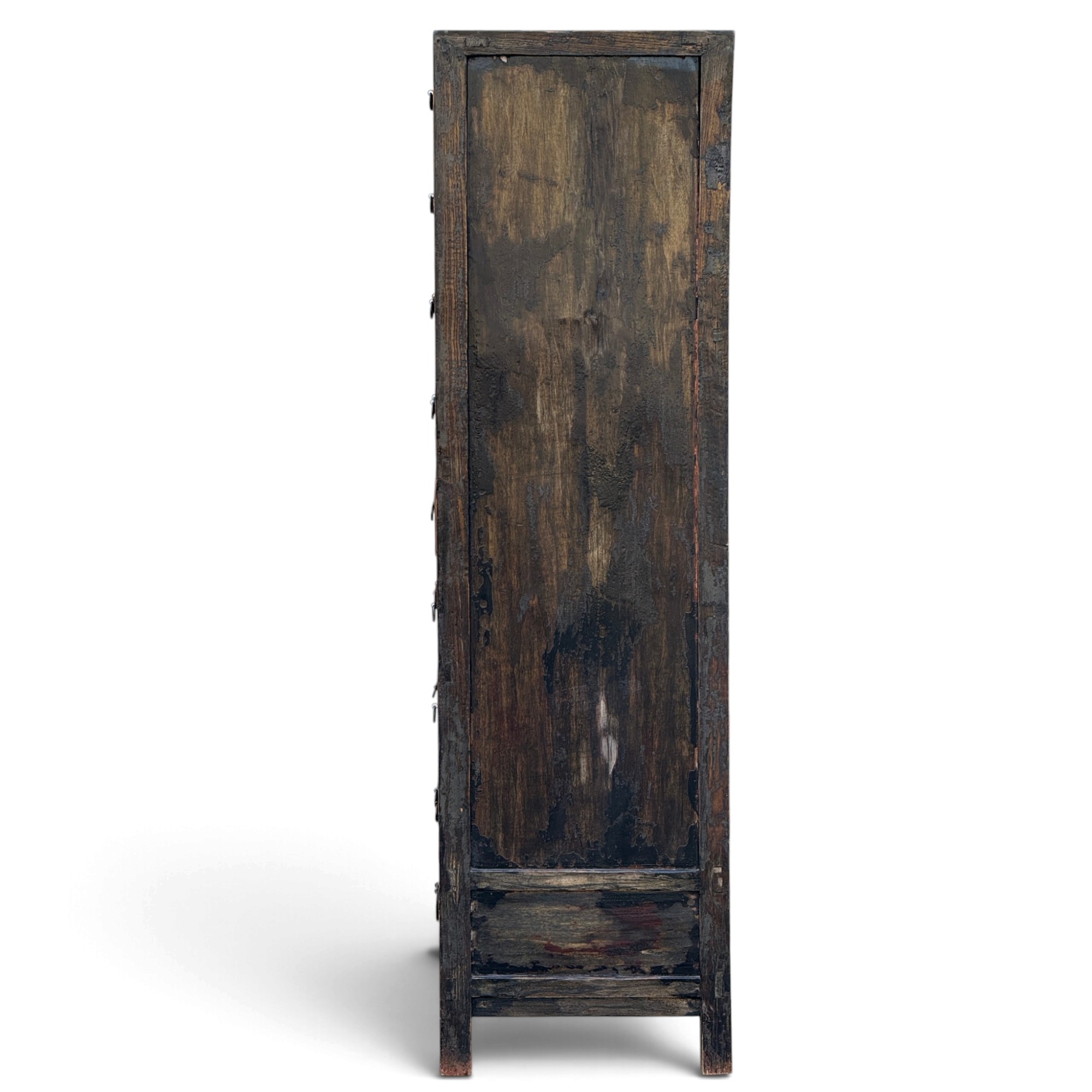 Alter chinesischer Apothekerschrank aus Ulmenholz, polychrom gefasst, 170 cm