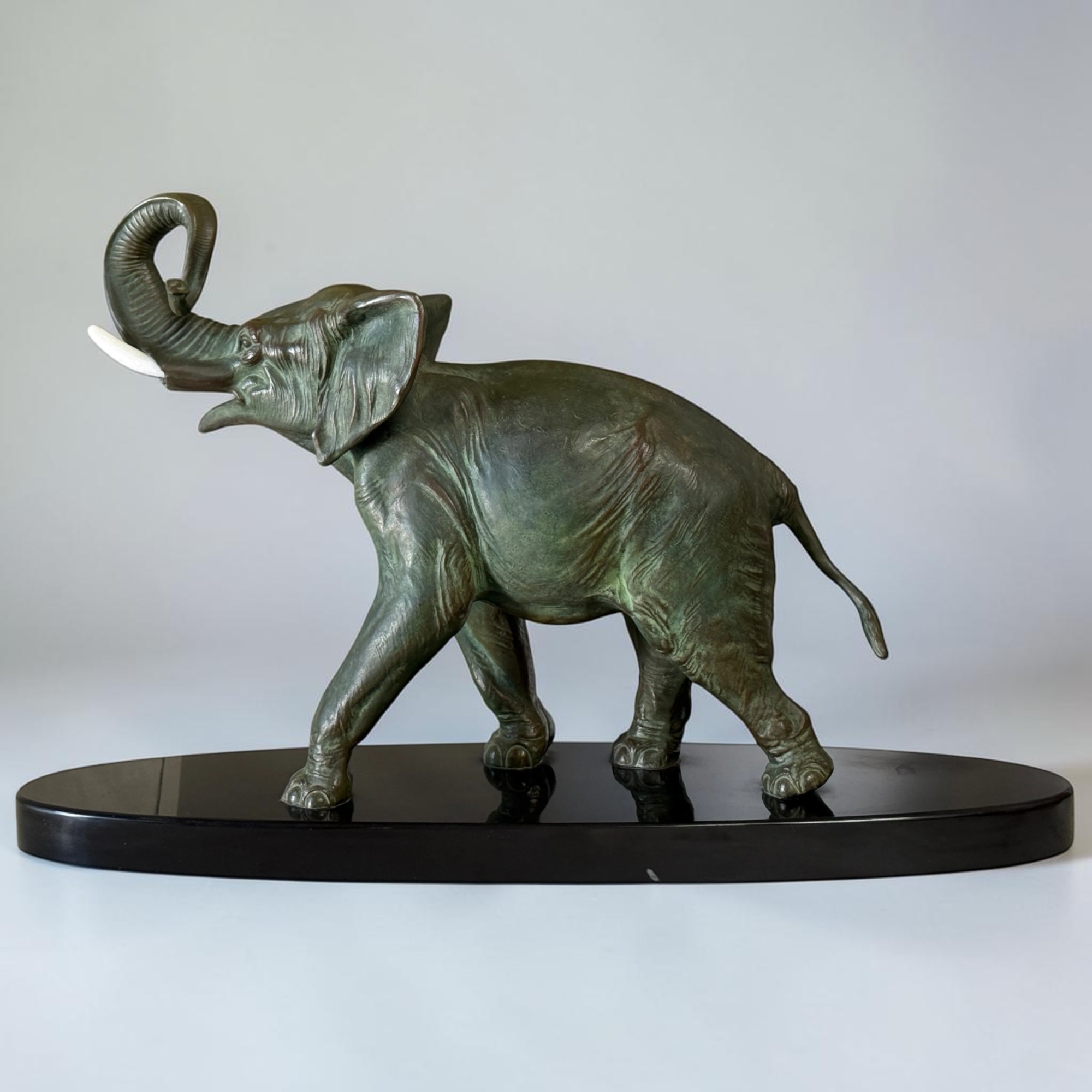 Bronze Elefant Figur Art Déco Marmorsockel alte Skulptur