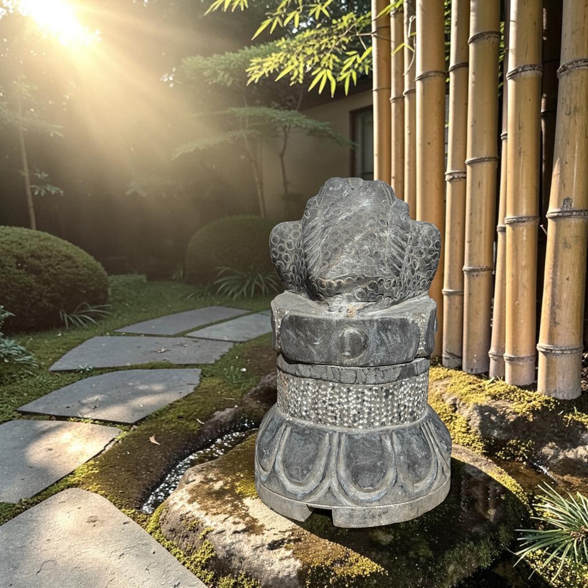 Frosch Brunnen aus Naturstein – Feng Shui Wasserspeier