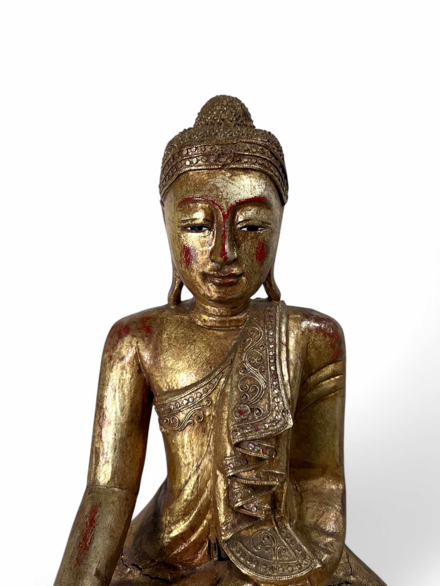 Holz Buddha Statue Thailand blattvergoldet 58cm groß
