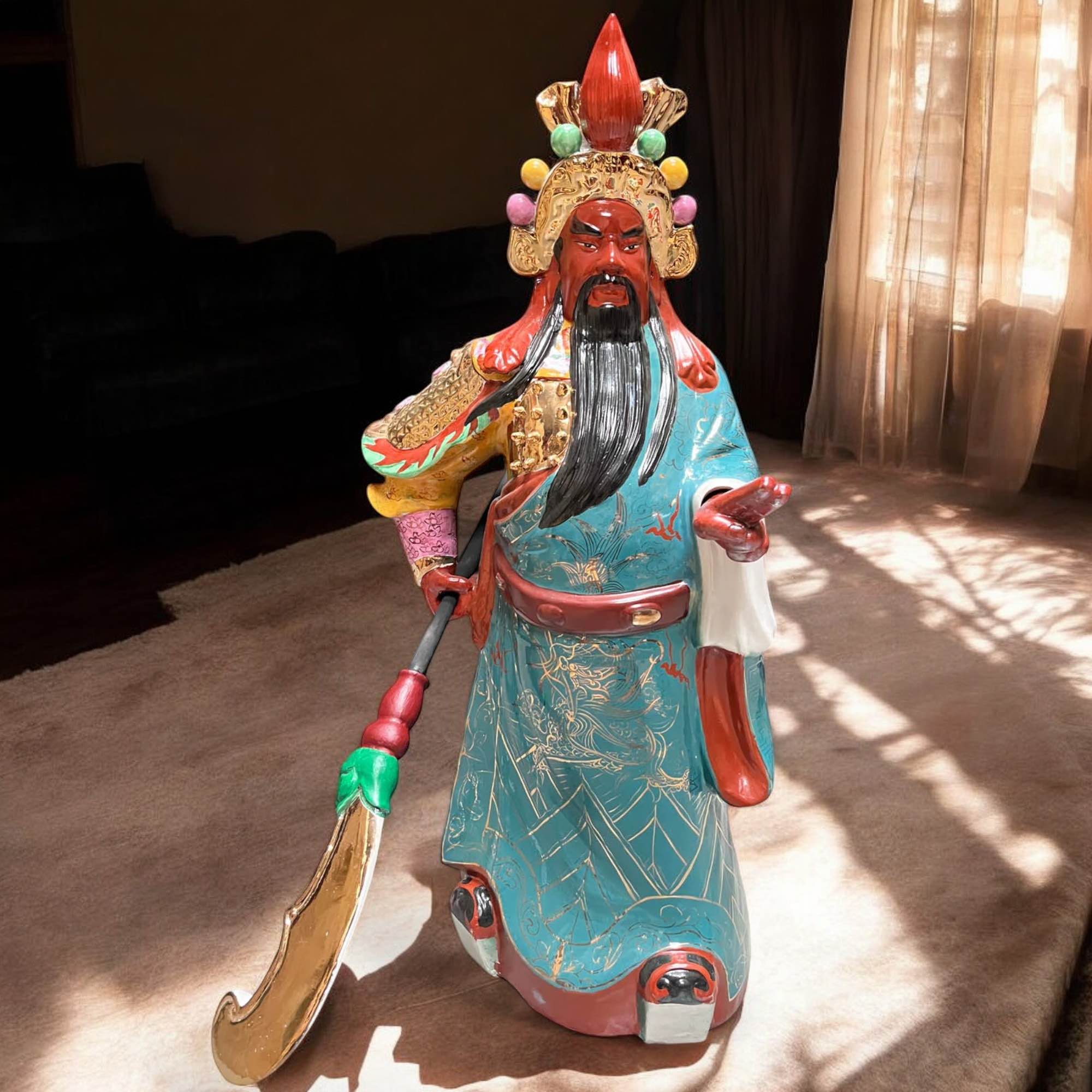 Guan Yu Krieger Statue China Porzellan - 99cm groß
