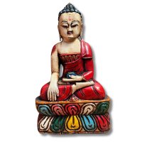 Buddha Figur Holz Nepal Skulptur - 25,5cm - handbemalt