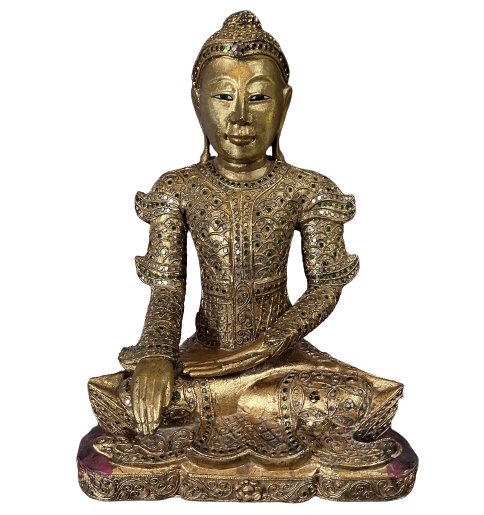 Holz Buddha Figur Mandalay - Gold - majestätisch