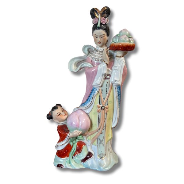 Chinesische Hofdame Porzellan Figur - mit Kind