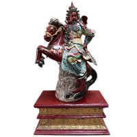 China Krieger Guan Yu Porzellan Skulptur auf Pferd - 111cm groß