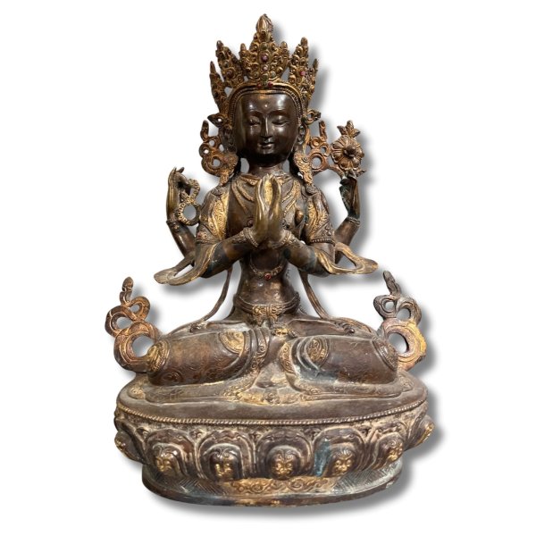 Chenrezig Avalokiteshvara Bronze Figur Tibet vergoldet