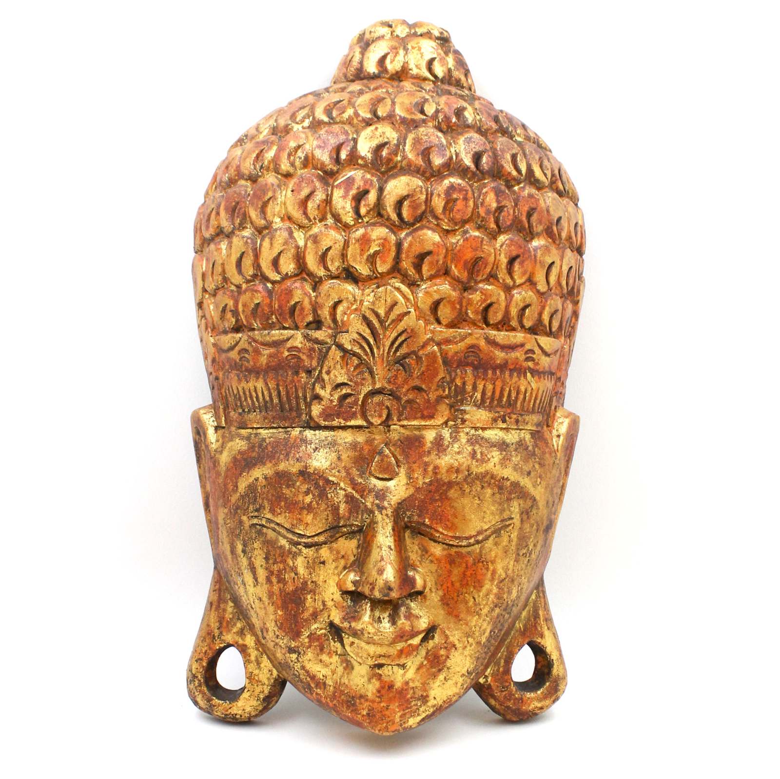 BUDDHA 74 cm hoch Thai Buddha Figur Kopf groß Maske Holz blau-gold