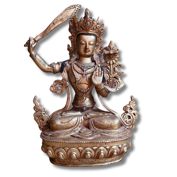 Manjushri Buddha Figur feuervergoldet Bronze Skulptur