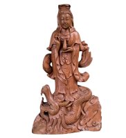 Guanyin Buddha Figur (64cm) Drachen Skulptur Holz