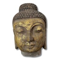 Buddha Kopf China mit Restvergoldung aus Naturstein