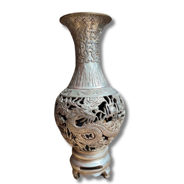 China Vase Bronze Drache & Phönix - 25cm