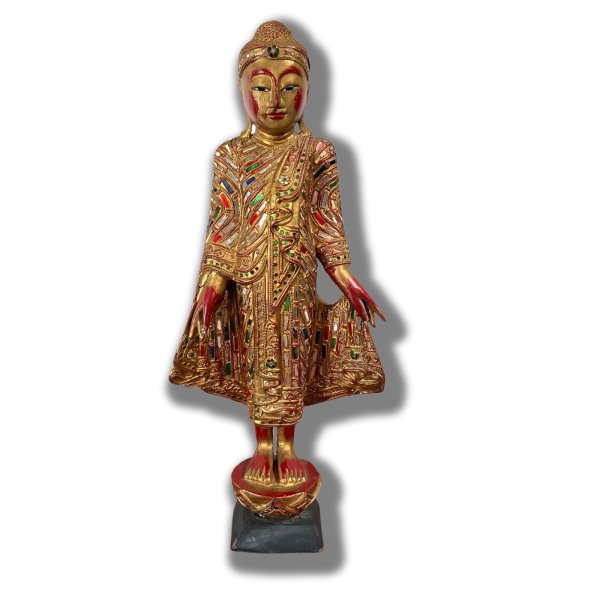 Holz Buddha Figur Thailand Statue stehend