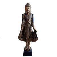 Holz Buddha Figur (139cm) Burma Statue mit Blattvergoldung